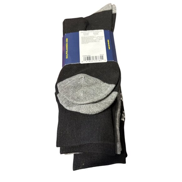 Ralph Lauren Polo Mens Crew Socks 3-Pack Black Gray Striped Size 10-13 NWT - Picture 3 of 15
